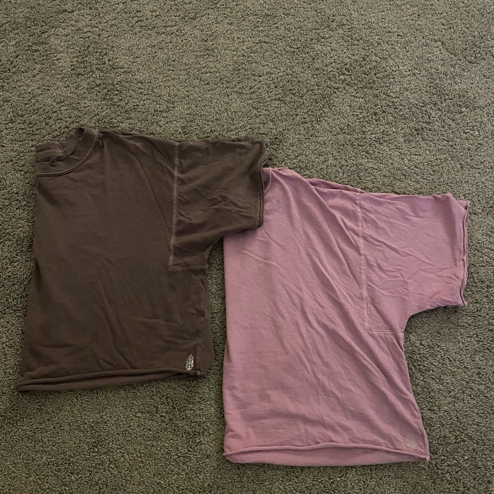 Brown and Pink Short Sleeve Free People Tops
